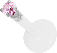 Forbidden Body Jewelry 14g 8mm BioFlex Tragus Earring, Helix Earring and Labret Piercing Stud, 2mm Pink CZ Crystal