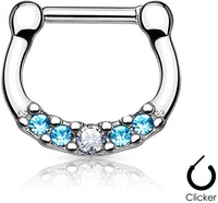 Forbidden Body Jewelry 16g Tiny Surgical Steel Aqua Blue CZ Gemmed Septum Clicker Hoop Ring