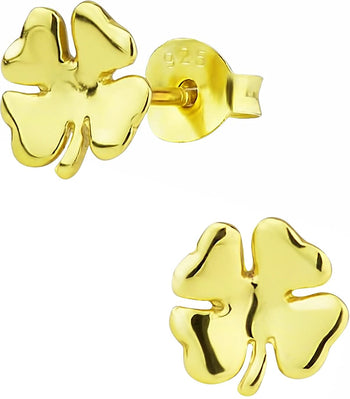 Hypoallergenic 14k Gold Plated Sterling Silver Shamrock Stud Earrings for Kids (Nickel Free)