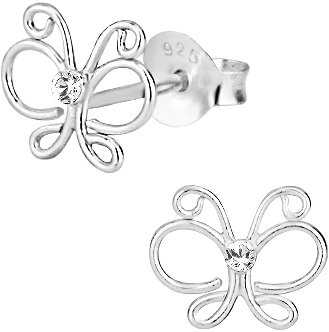 Hypoallergenic Sterling Silver Butterfly Crystal Stud Earrings for Kids (Nickel Free)