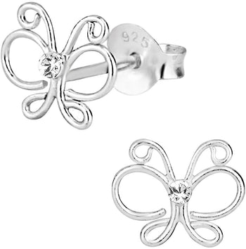 Hypoallergenic Sterling Silver Butterfly Crystal Stud Earrings for Kids (Nickel Free)