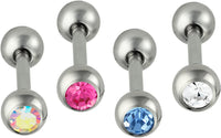 Forbidden Body Jewelry Set of 4 Cartilage Earring Studs: 16g 1/4" Surgical Steel CZ Stud Earrings