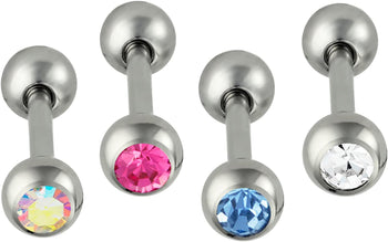 Forbidden Body Jewelry Set of 4 Cartilage Earring Studs: 16g 1/4 Surgical Steel CZ Stud Earrings