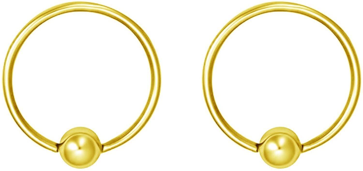 Forbidden Body Jewelry Pair 2g-20g Gold & Rose Gold Tone Surgical Steel Captive Bead Body Piercing Hoops (2pcs)