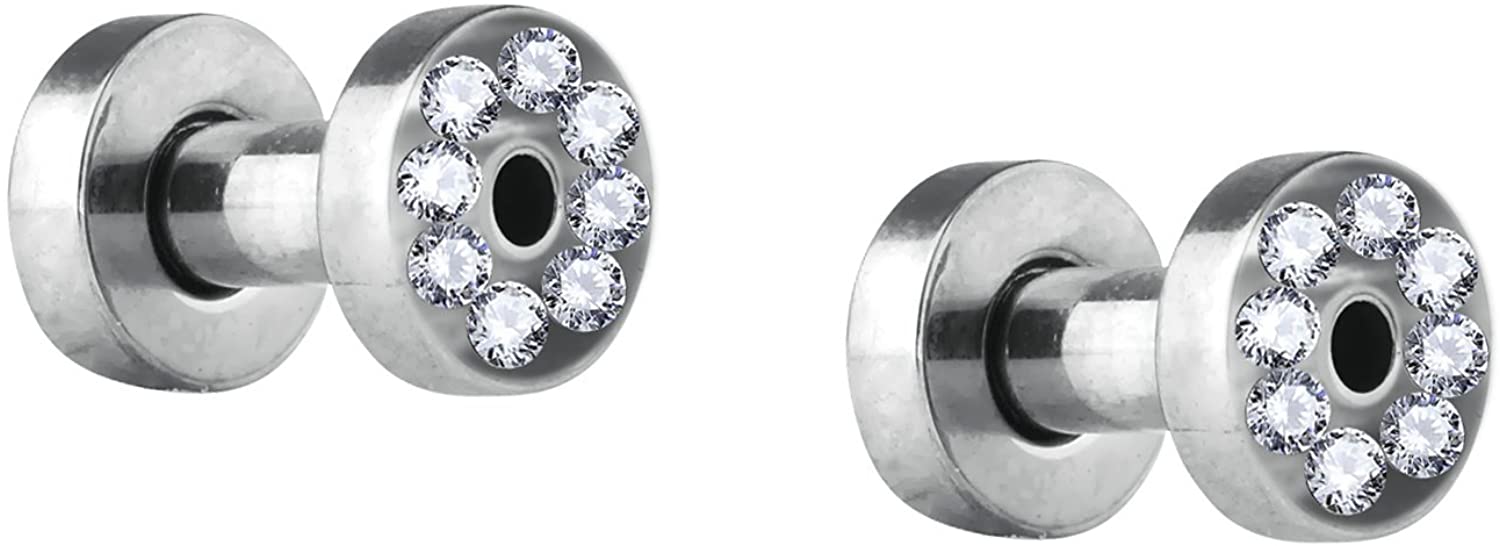 Forbidden Body Jewelry 2pcs 8GA-7/8 Surgical Steel Crystal Rimmed Screw Fit Tunnel Plugs