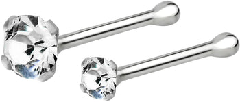 Forbidden Body Jewelry Set of 2 Nose Studs: Sterling Silver CZ Simulated Diamond Nose Studs, 1.5mm & 2.5mm