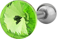 Forbidden Body Jewelry 16g Surgical Steel 1/4" Cartilage Piercing Green Crystal Stud Barbell