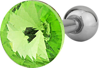 Forbidden Body Jewelry 16g Surgical Steel 1/4 Cartilage Piercing Green Crystal Stud Barbell