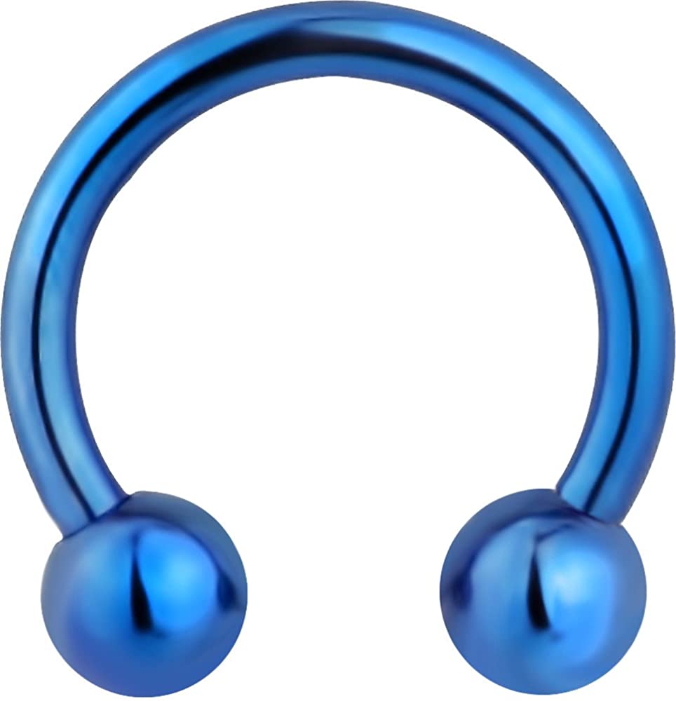 Forbidden Body Jewelry 14g 10mm 316L Surgical Steel IP Plated Blue Horseshoe Ring with 4 mm Balls