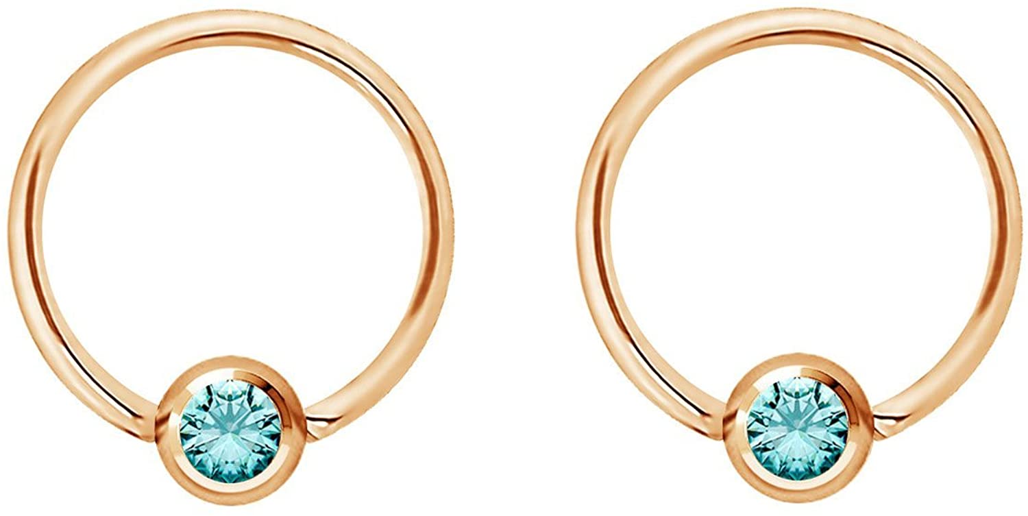 Pair 14g-20g Gold & Rose Gold Tone Surgical Steel CZ Gemmed Captive Bead Body Piercing Hoops (2pcs)