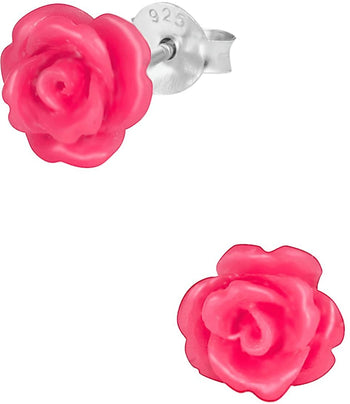 Hypoallergenic Sterling Silver Pink Rose Stud Earrings for Kids (Nickel Free)