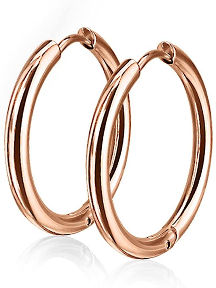 Pair of 10 or 12mm Surgical Steel Hinged Seamless Hoop Earrings