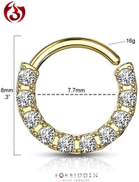 Forbidden Body Jewelry 16g 8-10mm CZ Lined Bendable Plated .925 Sterling Silver Cartilage & Septum Hoop