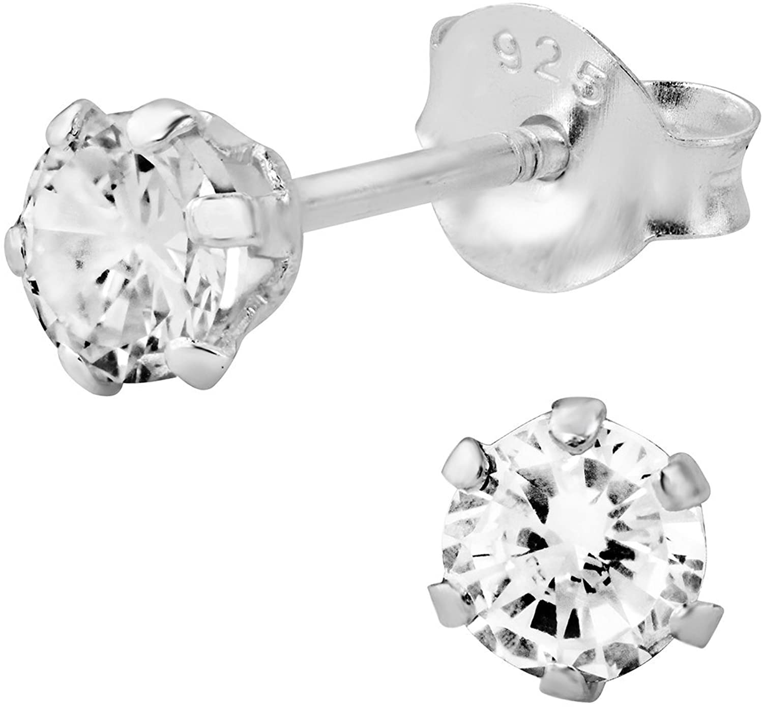 Hypoallergenic Sterling Silver CZ Simulated Diamond Stud Earrings for Kids (Nickel Free)