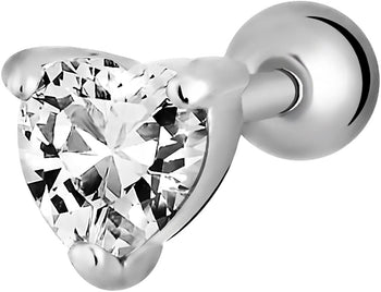 Forbidden Body Jewelry 16g 6mm Surgical Steel Cartilage Earring Stud with 5mm CZ Heart Crystal