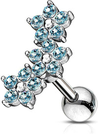 Forbidden Body Jewelry 16g 6mm Surgical Steel Stud for Cartilage, Tragus, More w/Triple Crystal Floral Cluster