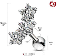 Forbidden Body Jewelry 16g 6mm Surgical Steel Stud for Cartilage, Tragus, More w/Triple Crystal Floral Cluster