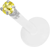 Forbidden Body Jewelry 14g 8mm BioFlex Tragus Earring, Helix Earring and Labret Piercing Stud, 2mm Citrine CZ Crystal