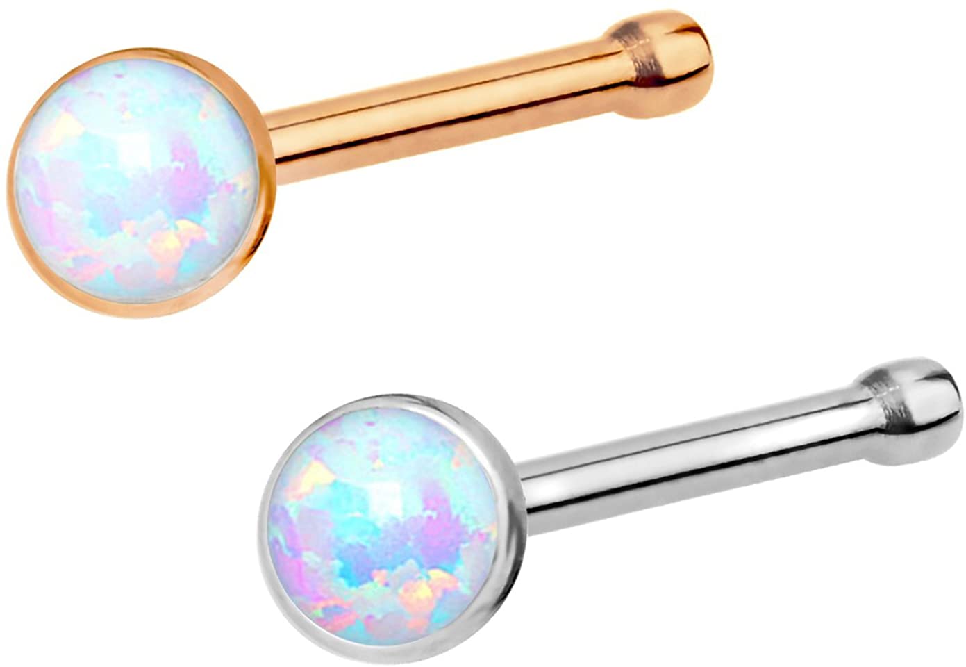 Forbidden Body Jewelry 20g 6mm Surgical Steel, Gold IP Plated & Rose Gold IP Plated Synthetic Opal Top Nose Stud