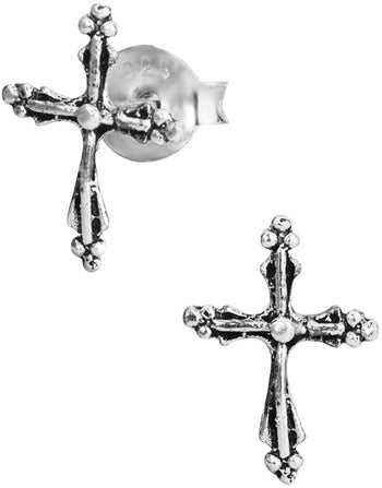 Hypoallergenic Sterling Silver Vintage Cross Stud Earrings for Kids (Nickel Free)