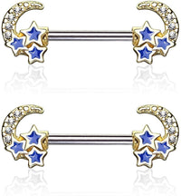 Forbidden Body Jewelry Pave CZ Celestial Moon & Stars 14g Surgical Steel Nipple Barbells (Choose Color)