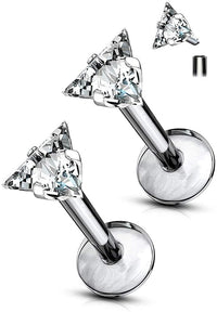 Forbidden Body Jewelry 16g Titanium Int. Threaded CZ Triangle Helix/Cartilage/Labret Piercing Stud