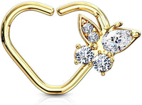 Forbidden Body Jewelry 16g Platinum & Gold Plated Heart w/CZ Butterfly Daith & Cartilage Hoop Earring