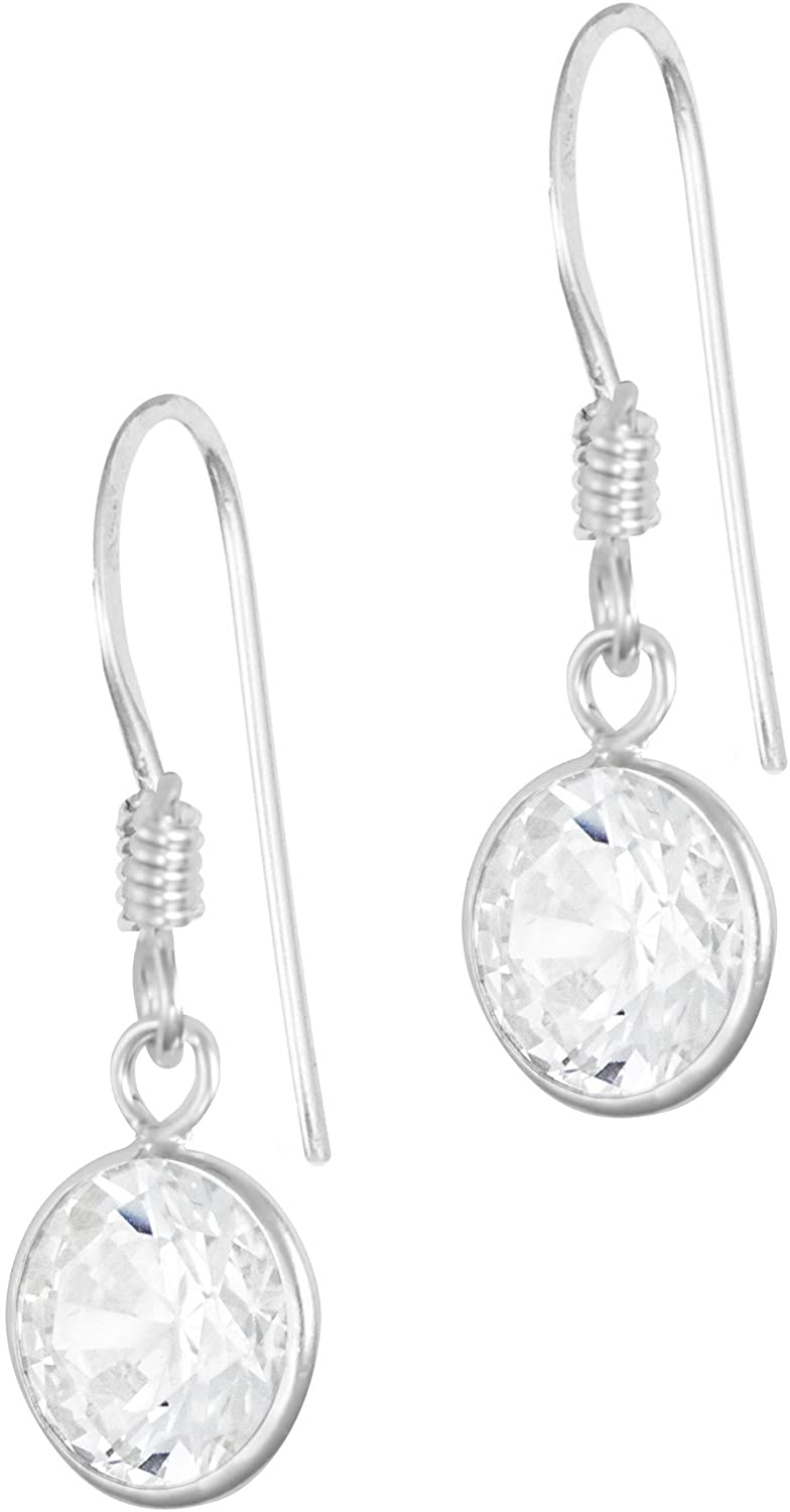 Hypoallergenic Sterling Silver Round CZ Simulated Diamond Crystal Dangle Earrings for Kids (Nickel Free)