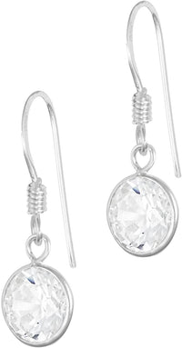 Hypoallergenic Sterling Silver Round CZ Simulated Diamond Crystal Dangle Earrings for Kids (Nickel Free)