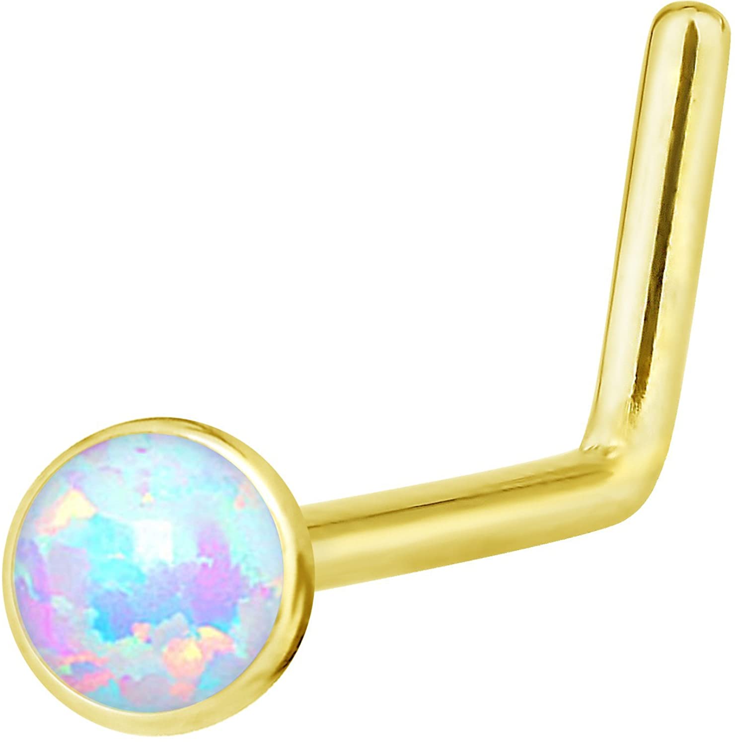 Forbidden Body Jewelry 20g 6mm Surgical Steel, Gold IP Plated & Rose Gold IP Plated Synthetic Opal L-Shape Nose Stud