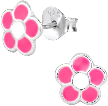 Hypoallergenic Sterling Silver Pink & White Daisy Flower Stud Earrings for Kids (Nickel Free)