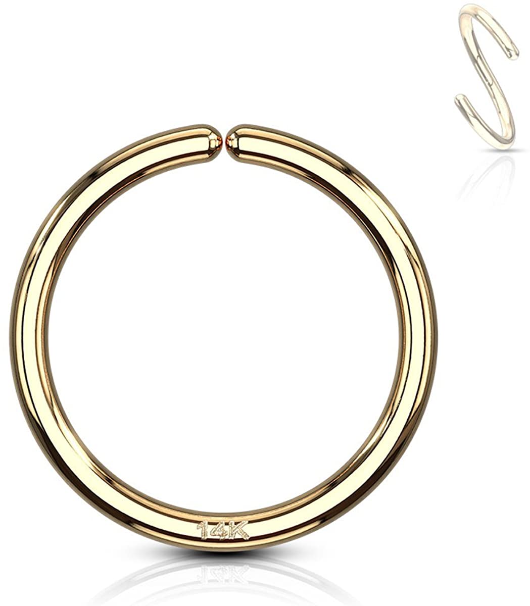 Forbidden Body Jewelry 20g 8mm Solid 14K Gold Hoop Ring for Nose and Cartilage Piercings