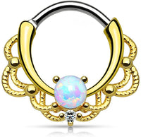 Forbidden Body Jewelry 16g Synthetic Opal Surgical Steel Filigree Lacey Detail Septum Hoop Clicker Ring