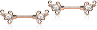 Forbidden Body Jewelry 14g 1/2 Inch (12mm) Surgical Steel & Gold Plated Floral CZ Crystal Nipple Ring Barbell Set