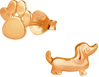 Hypoallergenic Rose Gold Plated Puppy & Paw Print Cute Mismatched Stud Earrings for Kids (Nickel Free)