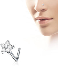 Forbidden Body Jewelry 20g Surgical Steel L Shaped Nose Ring with 5-CZ Flower Top