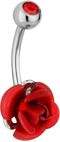 Forbidden Body Jewelry Surgical Steel Red Metal Rose with Jeweled Barbell Belly Button Ring