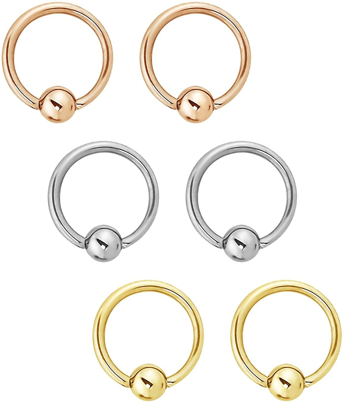 Forbidden Body Jewelry 6pc Value Pack 14G-16G Surgical Steel Horseshoe/CBR Ring for Septum, Cartilage & More