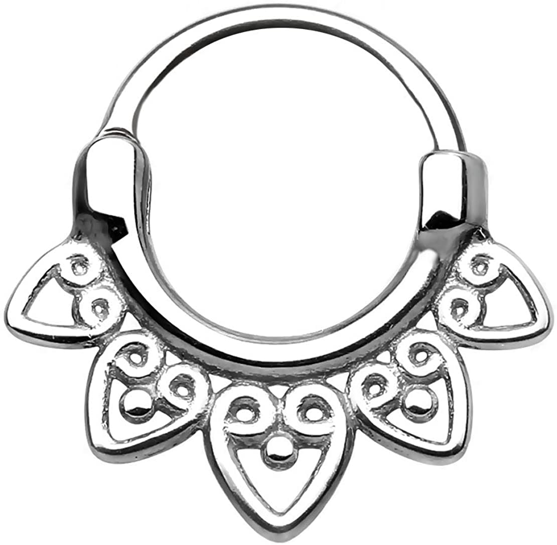 Forbidden Body Jewelry 14G-16G Surgical Steel Tribal Fan Cartilage and Septum Hoop with Click Closure