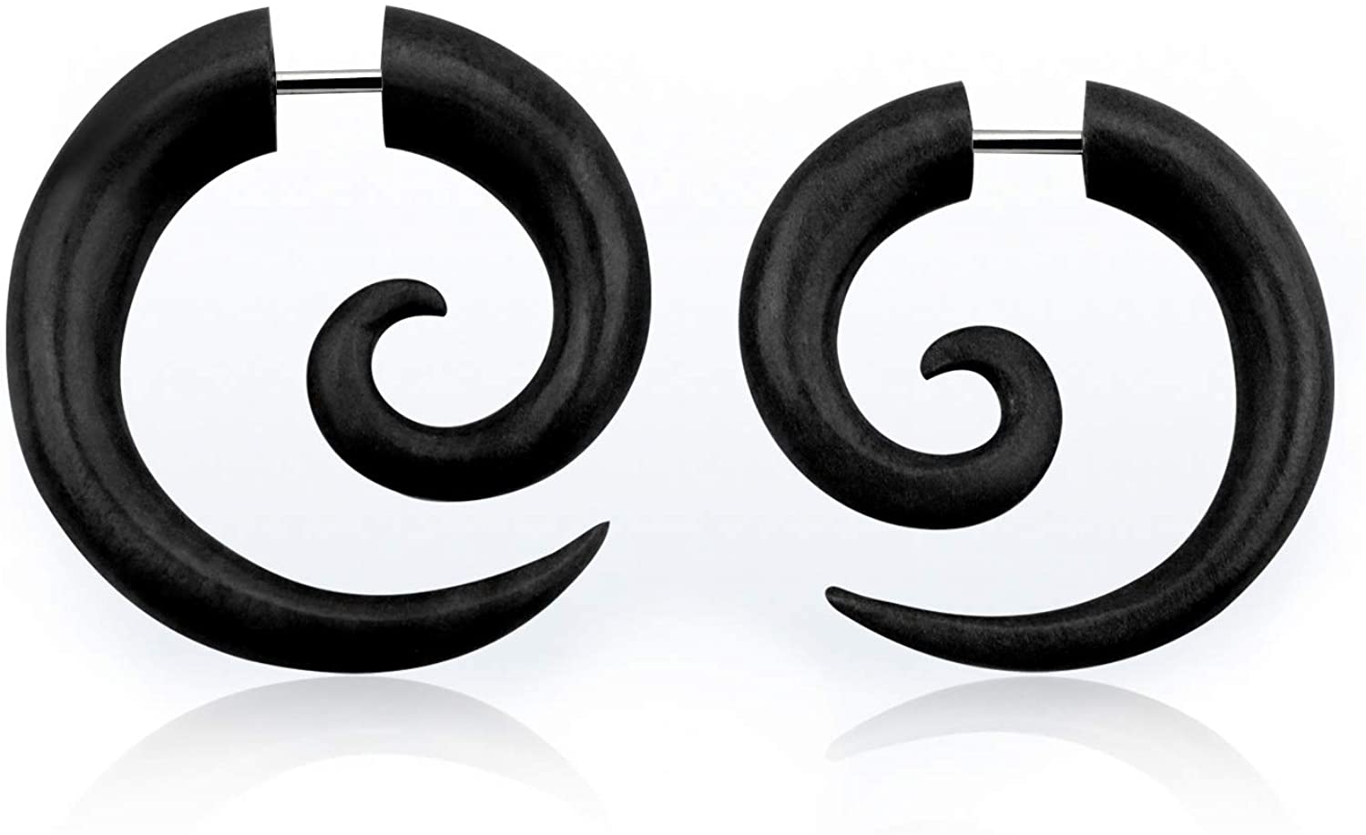 Forbidden Body Jewelry Organic Black Areng Wood Fake Spiral Plug Earrings with 16g Steel Post, 6mm - 2G