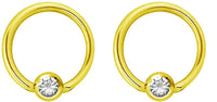 Pair 14g-20g Gold & Rose Gold Tone Surgical Steel CZ Gemmed Captive Bead Body Piercing Hoops (2pcs)