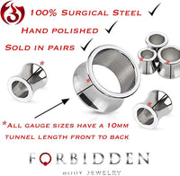 Forbidden Body Jewelry 8/6/4/2/0/00G & 1/2-1 Inch Hand Polished Surgical Steel Saddle Fit Tunnel Plugs