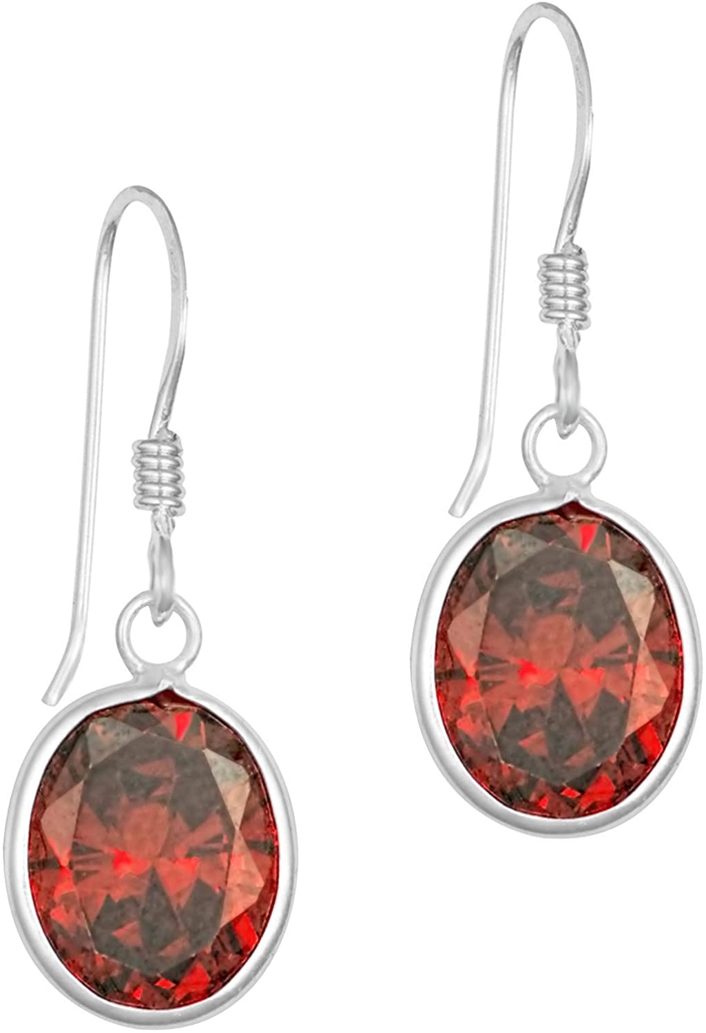 .925 Sterling Silver 7/16" Simulated Diamond Red CZ Oval Drop Earrings for Women