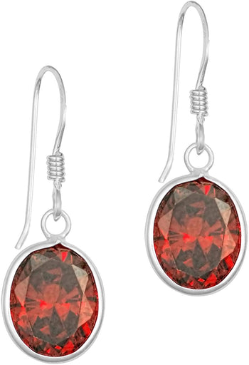 .925 Sterling Silver 7/16 Simulated Diamond Red CZ Oval Drop Earrings for Women