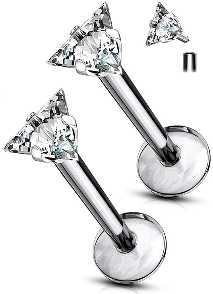 Forbidden Body Jewelry 16g Titanium Int. Threaded CZ Triangle Helix/Cartilage/Labret Piercing Stud