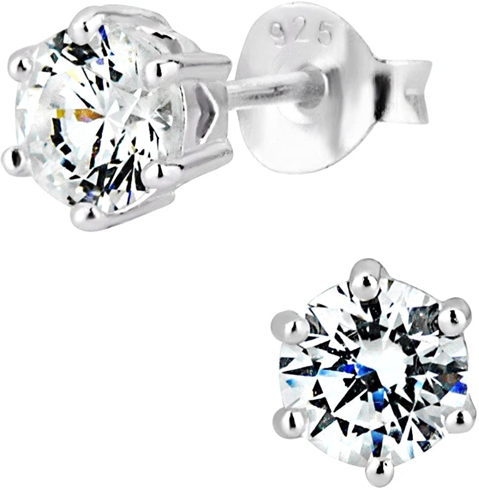 Hypoallergenic Sterling Silver 5mm Round CZ Simulated Diamond Stud Earrings for Kids (Nickel Free)