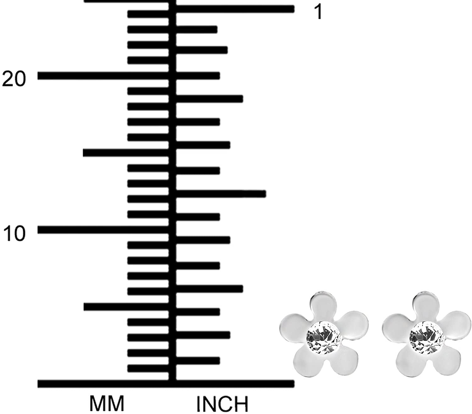 Hypoallergenic Sterling Silver Clear Crystal Flower Stud Earrings for Kids (Nickel Free)