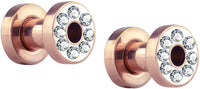 Forbidden Body Jewelry 10G-1" Rose Gold IP Plated Surgical Steel Crystal Rimmed Screw Fit Tunnel Plugs