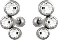 Forbidden Body Jewelry Set of Cartilage Stud Earrings: 16g 6mm Surgical Steel Triple CZ Clear Crystal Earrings