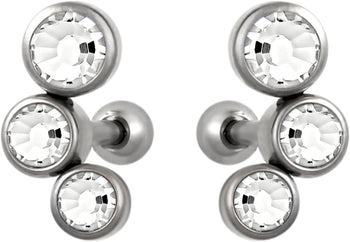 Forbidden Body Jewelry Set of Cartilage Stud Earrings: 16g 6mm Surgical Steel Triple CZ Clear Crystal Earrings